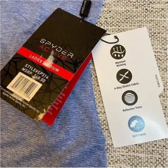 Spyder NWT Women's Cornflower Polyester MELANGE Cutout Racerback Tank Top - Picture 6 of 6